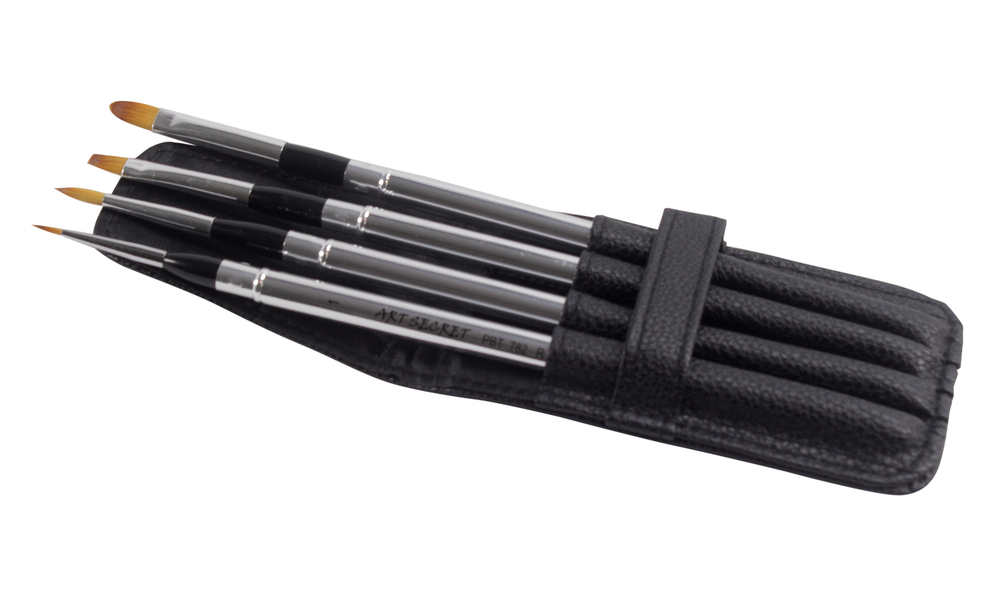4 Travel brush set with wallet | 2 rounds | 1 Filbert | 1 Flat