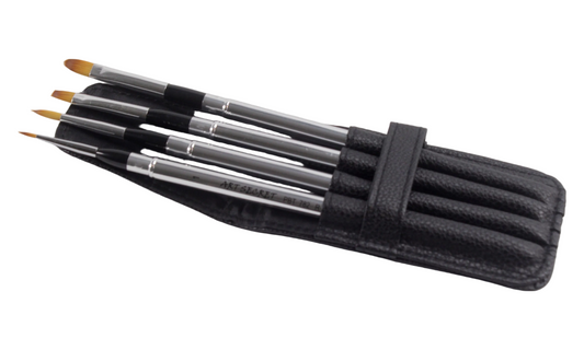 4-Piece Travel Brush Set with Wallet (Rounds, Filbert + Flat)