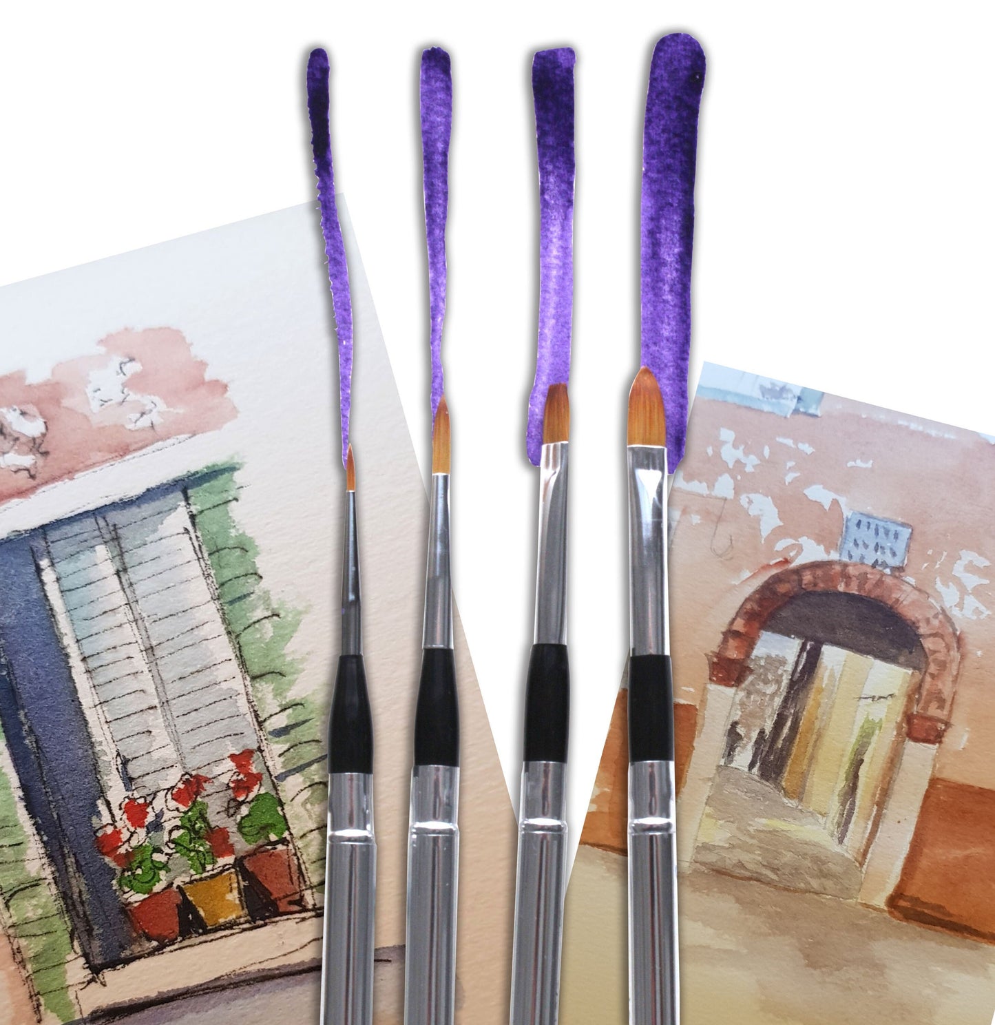 4 Travel brush set with wallet | 2 rounds | 1 Filbert | 1 Flat